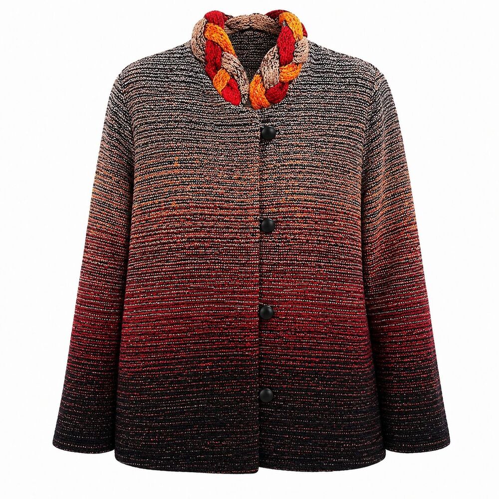 Jinx Womens Hand Woven Wool Blend Jacket Medium Red Black Boho Artisan Cottage